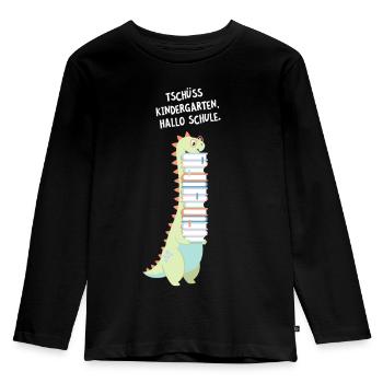 Tschüss Kindergarten Hallo Schule - Dinosaurier - Kinder Premium Bio Langarmshirt - Schwarz - Vorne - AI Model Kid Male (0cm)