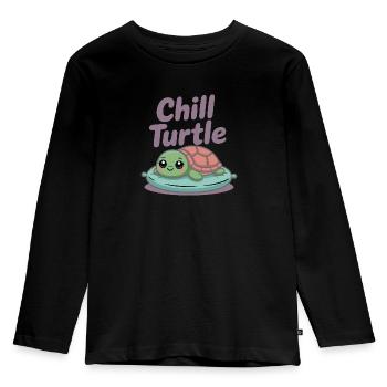 Niedliche Schildkröte auf Kissen - Kinder Premium Bio Langarmshirt - Schwarz - Vorne - AI Model Kid Male (0cm)