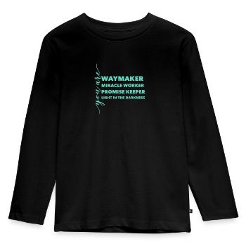 Waymaker Miracle Worker Promise Keeper Light Jesus - Kinder Premium Bio Langarmshirt - Schwarz - Vorne - AI Model Kid Male (0cm)