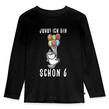 Ich bin schon 6 Einhorn - Kinder Premium Bio Langarmshirt - Schwarz - Vorne - AI Model Kid Male (0cm)