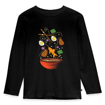 Ironic Goldfish Eating Ramen Bowl Japanese Food - Kids' Premium Longsleeve Shirt - black - Front - AI Model Kid Male (0cm)