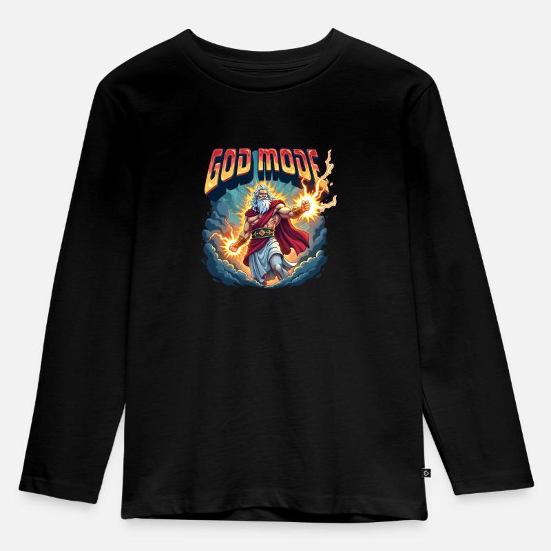 God Mode - Zeus throws lightning in the clouds - Kids' Premium Longsleeve Shirt - black