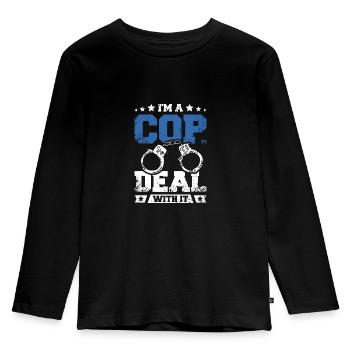 Police officer, I'm a cop deal with it - Kids' Premium Longsleeve Shirt - black - Front - AI Model Kid Male (0cm)