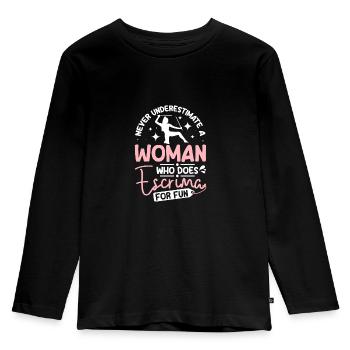 Never underestimate a woman who does escrima - Kinder Premium Bio Langarmshirt - Schwarz - Vorne - AI Model Kid Male (0cm)