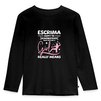 Hit like a girl Escrima - Kinder Premium Bio Langarmshirt - Schwarz - Vorne - AI Model Kid Male (0cm)