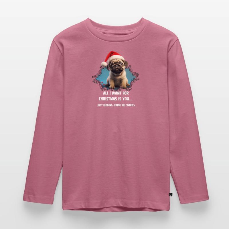 Kekse oder Dich? Mops-Wunsch! Kinder Premium Bio Langarmshirt