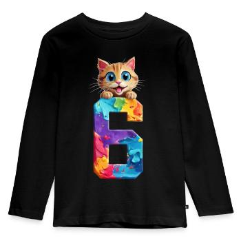 6 YEARS OLD CAT 6TH BIRTHDAY - Kids' Premium Longsleeve Shirt - black - Front - AI Model Kid Male (0cm)
