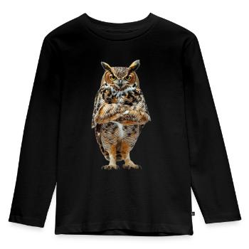 Eule - Kinder Premium Bio Langarmshirt - Schwarz - Vorne - AI Model Kid Male (0cm)