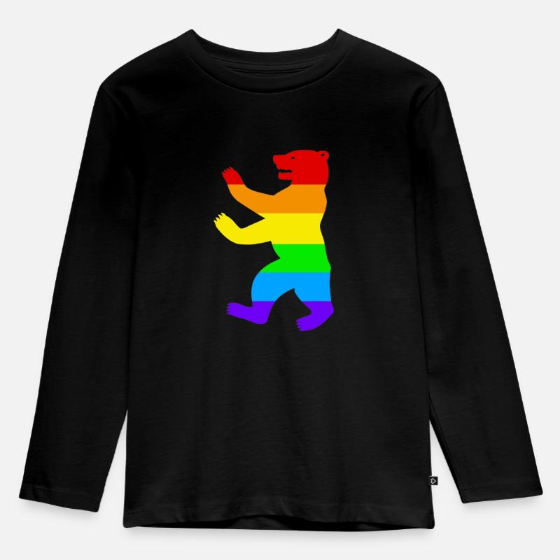 Berliner Bär / Pride Bear / Regenbogen - Kinder Premium Bio Langarmshirt - Schwarz