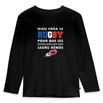 Dieu créa le rugby humour sport - T-shirt manches longues Premium Enfant - noir - Devant - AI Model Kid Male (0cm)