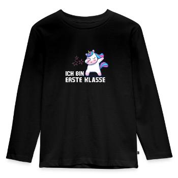 Ich bin erste Klasse Einhorn Einschulung - Kinder Premium Bio Langarmshirt - Schwarz - Vorne - AI Model Kid Male (0cm)