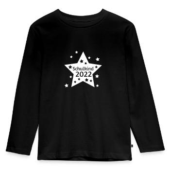 Schulkind 2022, Schulanfänger, Sterne weiß, unisex - Kinder Premium Bio Langarmshirt - Schwarz - Vorne - AI Model Kid Male (0cm)