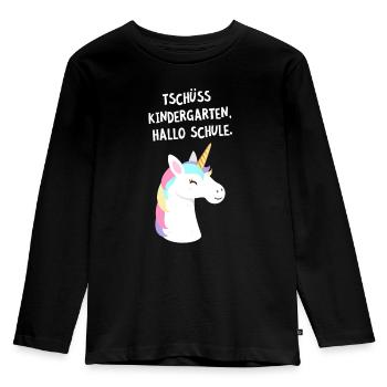 Tschüss Kindergarten, Hallo Schule. Einhorn - Kinder Premium Bio Langarmshirt - Schwarz - Vorne - AI Model Kid Male (0cm)