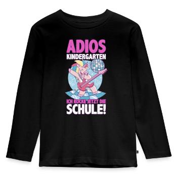 Adios Kindergarten Rocker Einhorn Einschulung - Kinder Premium Bio Langarmshirt - Schwarz - Vorne - AI Model Kid Male (0cm)