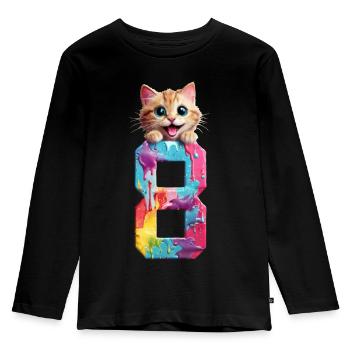 8 YEARS OLD CAT 8TH BIRTHDAY - Kids' Premium Longsleeve Shirt - black - Front - AI Model Kid Male (0cm)