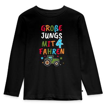 Große Jungs Mit 4 Fahren Traktor Trecker Kinder - Kinder Premium Bio Langarmshirt - Schwarz - Vorne - AI Model Kid Male (0cm)