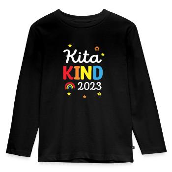 Ich bin ein Kitakind 2023 / Kindergartenkind - Kinder Premium Bio Langarmshirt - Schwarz - Vorne - AI Model Kid Male (0cm)
