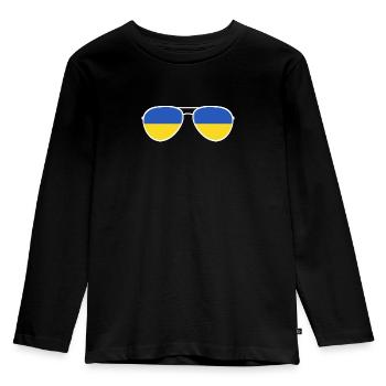Ukraine Ukraina Slava Ukraine Sonnenbrille Flagge - Kinder Premium Bio Langarmshirt - Schwarz - Vorne - AI Model Kid Male (0cm)