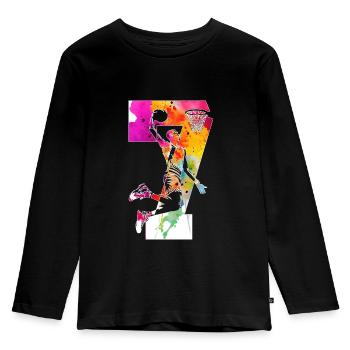 7. GEBURTSTAG BASKETBALL NUMMER 7 - Kinder Premium Bio Langarmshirt - Schwarz - Vorne - AI Model Kid Male (0cm)