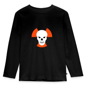 Schädel mit bösem Blick vor Strahlenwarnzeichen - Kinder Premium Bio Langarmshirt - Schwarz - Vorne - AI Model Kid Male (0cm)