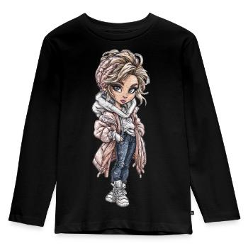 Winter Heroine Knitted Coat - Kids' Premium Longsleeve Shirt - black - Front - AI Model Kid Male (0cm)