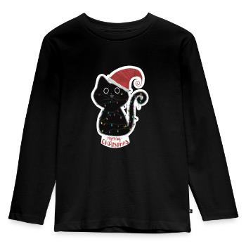 Weihnachtliche Katze - Kinder Premium Bio Langarmshirt - Schwarz - Vorne - AI Model Kid Male (0cm)