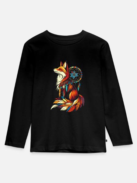 Fuchs Traumfänger - Kinder Premium Bio Langarmshirt - Schwarz