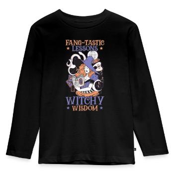 Fang-tastische Lektionen Hexenweisheit Halloween - Kinder Premium Bio Langarmshirt - Schwarz - Vorne - AI Model Kid Male (0cm)
