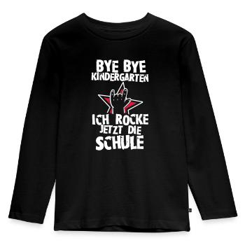 Bye Bye Kindergarten ich rocke jetzt die Schule - Kinder Premium Bio Langarmshirt - Schwarz - Vorne - AI Model Kid Male (0cm)