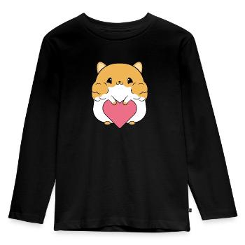 Hamster Herz Hamsterliebhaber Geschenk - Kinder Premium Bio Langarmshirt - Schwarz - Vorne - AI Model Kid Male (0cm)