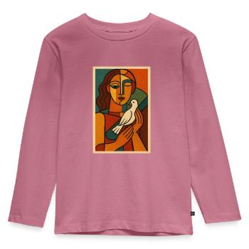Peaceful Soul – Le cubisme rencontre l’art rétro - T-shirt manches longues Premium Enfant - mauve - Devant - AI Model Kid Female (0cm)