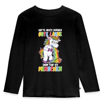 Witziges Einhorn Kotzend zynisch antisozial - Kinder Premium Bio Langarmshirt - Schwarz - Vorne - AI Model Kid Male (0cm)