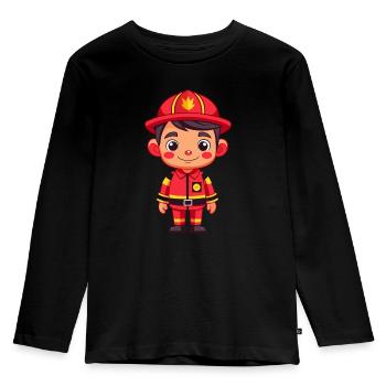 Héros en rouge le pompier - T-shirt manches longues Premium Enfant - noir - Devant - AI Model Kid Male (0cm)