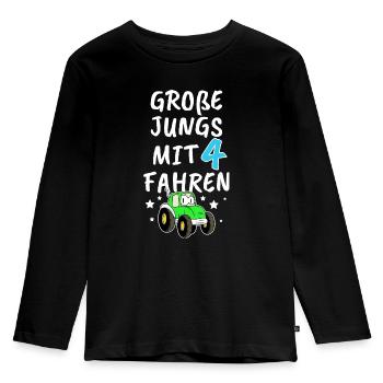Große Jungs Mit 4 Fahren Traktor Trecker Kinder - Kinder Premium Bio Langarmshirt - Schwarz - Vorne - AI Model Kid Male (0cm)