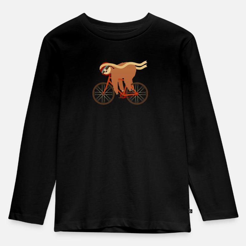 Sloth Sleeping On Bicycle - Kinder Premium Bio Langarmshirt - Schwarz