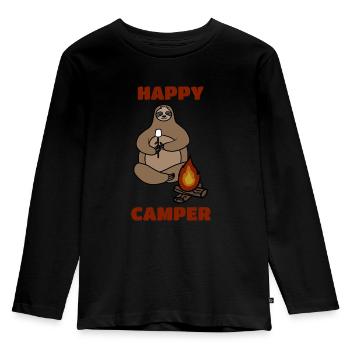Camping Quote, Happy Camper, Sloth - Kids' Premium Longsleeve Shirt - black - Front - AI Model Kid Male (0cm)