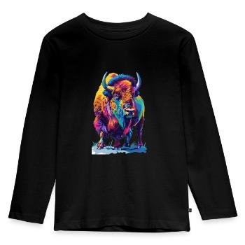 Bunter Bison Abstrakte Tierkunst Wildnis - Kinder Premium Bio Langarmshirt - Schwarz - Vorne - AI Model Kid Male (0cm)