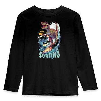 Surf Trex Wave Beach Planche de surf Dinosaur Dino - T-shirt manches longues Premium Enfant - noir - Devant - AI Model Kid Male (0cm)