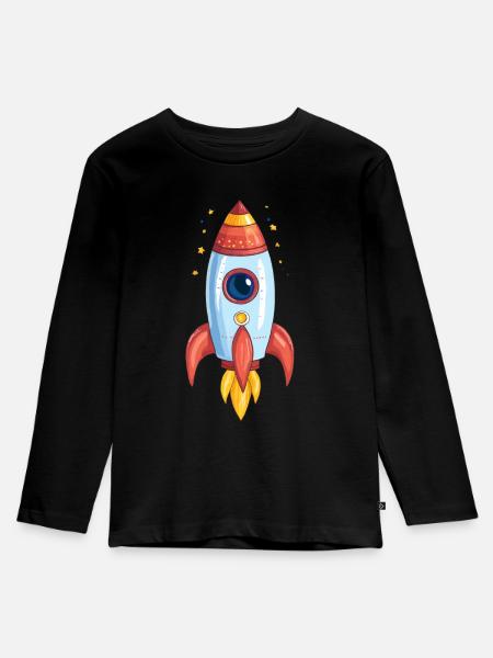 Rakete - Kinder Premium Bio Langarmshirt - Schwarz