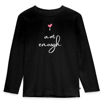 I am enough - weiß - Kinder Premium Bio Langarmshirt - Schwarz - Vorne - AI Model Kid Male (0cm)