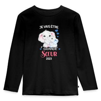Grande soeur 2023 Cadeau Future Naissance Bébé - T-shirt manches longues Premium Enfant - noir - Devant - AI Model Kid Male (0cm)