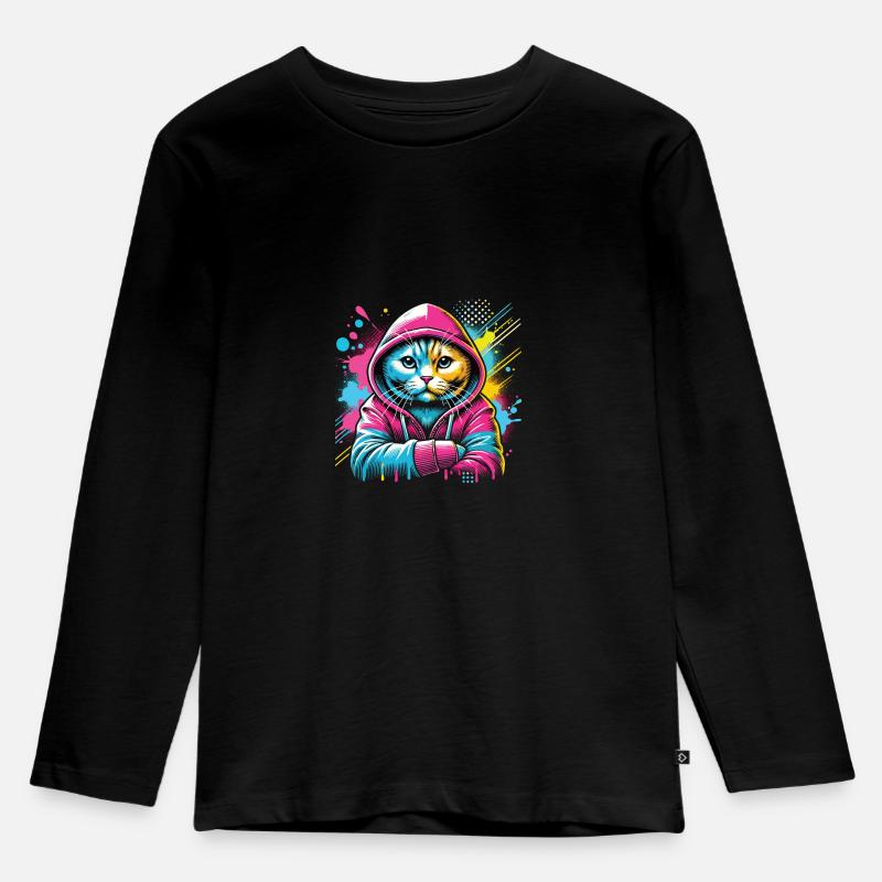 Katze - Kinder Premium Bio Langarmshirt - Schwarz