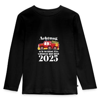Großer Bruder 2025 Feuerwehr, 2025 Großer Bruder - Kinder Premium Bio Langarmshirt - Schwarz - Vorne - AI Model Kid Male (0cm)