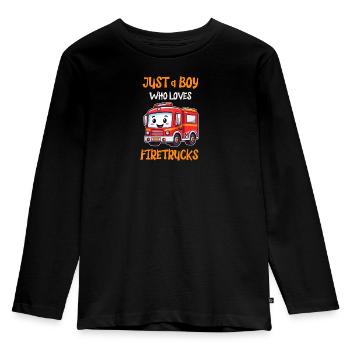 Just a Boy who loves Firetrucks - sweet fire brigade - Kids' Premium Longsleeve Shirt - black - Front - AI Model Kid Male (0cm)