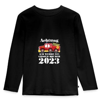 Werdender großer Bruder 2023 Feuerwehr - Kinder Premium Bio Langarmshirt - Schwarz - Vorne - AI Model Kid Male (0cm)