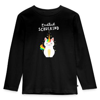 Endlich Schulkind Katze Einhorn Einschulung - Kinder Premium Bio Langarmshirt - Schwarz - Vorne - AI Model Kid Male (0cm)