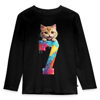 7 YEARS OLD CAT 7TH BIRTHDAY - Kids' Premium Longsleeve Shirt - black - Front - AI Model Kid Male (0cm)