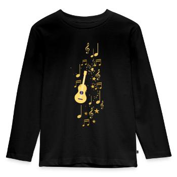 Musik,notenschlüssel, Sterne, Gold,Guitarre - Kinder Premium Bio Langarmshirt - Schwarz - Vorne - AI Model Kid Male (0cm)
