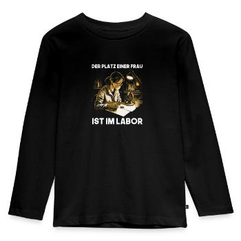 Der Platz einer Frau ist im Labor MTLA design - Kinder Premium Bio Langarmshirt - Schwarz - Vorne - AI Model Kid Male (0cm)