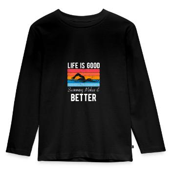 Natation - T-shirt manches longues Premium Enfant - noir - Devant - AI Model Kid Male (0cm)